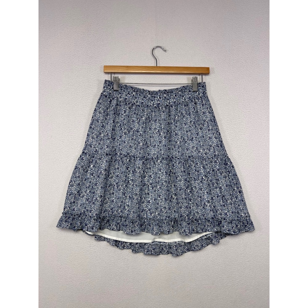 Cottagecore Loft Outlet Womens Small Blue Floral Tiered Ruffle Mini Skirt